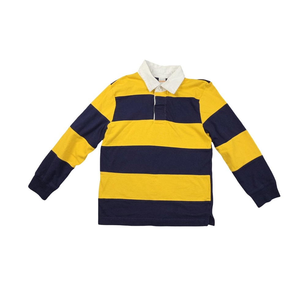 Gymboree Boys Size 7 Rugby Shirt Navy Blue Yellow Striped Long Sleeve Preppy Y2K